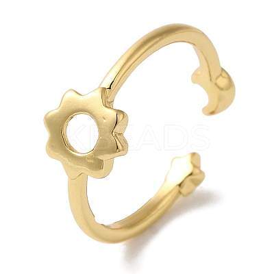 Flower Rack Plating Brass Open Cuff Finger Rings for Women RJEW-L123-101G-1