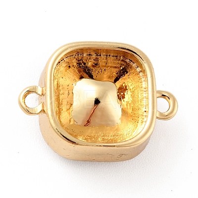 Square Brass Cubic Zirconia Connector Charms KK-G419-03G-1