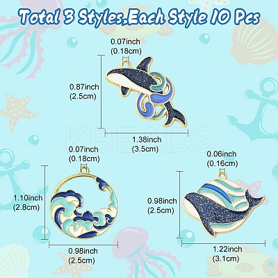 30Pcs 3 Styles Eco-Friendly Alloy Enamel Pendants ENAM-YW0005-17-1