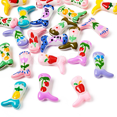 22Pcs 11 Colors Painted Glass Beads Enamel Beads BLOW-TA0001-09-1