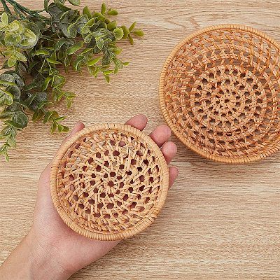 Bamboo Rattan Tray Bread Storage Basket AJEW-GA0002-15-1