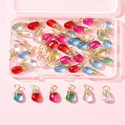 40Pcs 5 Colors Transparent Glass Charms PALLOY-FS00023-1