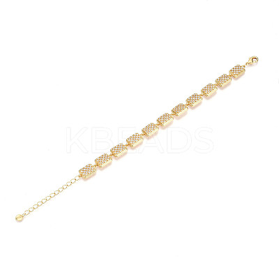 Brass Micro Pave Clear Cubic Zirconia Rectangle Link Chain Bracelets for Women ZIRC-T016-07G-1
