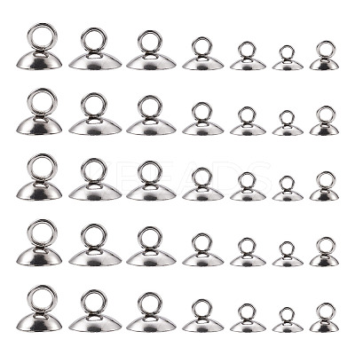 140Pcs 7 Style 304 Stainless Steel Bead Cap Pendant Bails STAS-CD0001-12-1