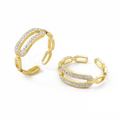 Ion Plating(IP) 304 Stainless Steel Cubic Zirconia Cuff Ring for Women RJEW-C060-05G-1