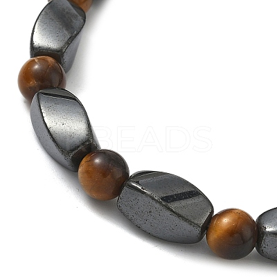 Round Natural Tiger Eye Stretch Bracelets X-BJEW-G072-14-1