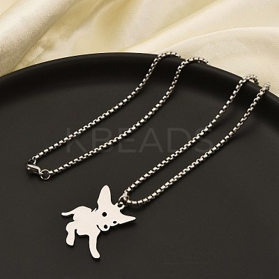 201 Stainless Steel Laser Cut Puppy Dog Pendant Box Chain Necklaces for Women Men NJEW-Q004-01P-1