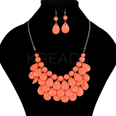 Fashionable Beach Style Acrylic Teardrop Dangle Earrings & Bib Necklaces Sets FS-WG62A33-08-1