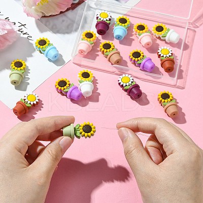 16Pcs 8 Colors Sunflower Flowerpot Food Grade Eco-Friendly Silicone Beads SIL-CJ0001-61-1