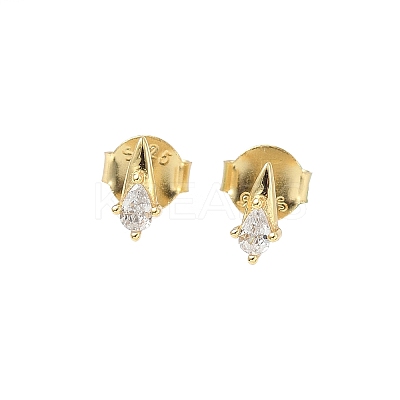 925 Sterling Silver Clear Cubic Zirconia Stud Earrings EJEW-Q032-01F-G-1