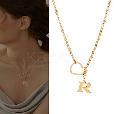 1Pc Letter & Heart Stainless Steel Lariat Necklaces for Women NJEW-LP0002-87G-R-1