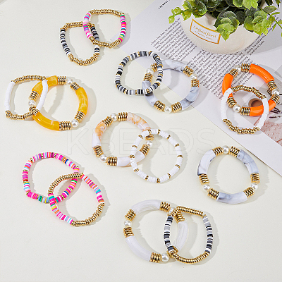 15Pcs 15 Style Ethnic Style Polymer Clay Heishi Surfer Stretch Bracelets Set BJEW-FI0001-41-1