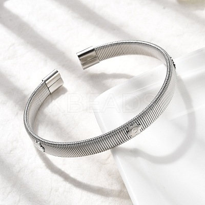 304 Stainless Steel Flat Snake Chains Cuff Bangles for Women BJEW-A067-01P-1
