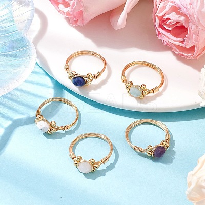 Star Cut Round Natural Rose Quartz & Amethyst & Sodalite & Howlite & Flower Amazonite Finger Ring RJEW-JR00753-1