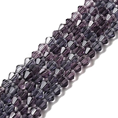 Purple Glass Bicone Beads Strands X-GLAA-S026-03-1