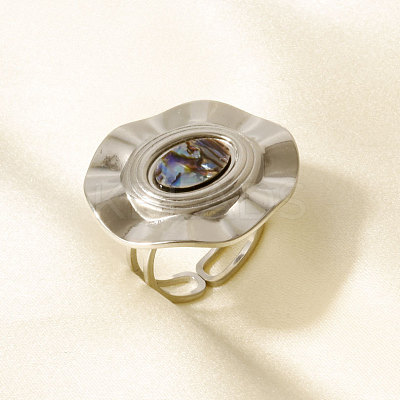 304 Stainless Steel with Natural Shell Cuff Open Rings for Women YV4206-2-1