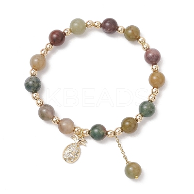 3Pcs Natural Aquamarine & Rose Quartz & Amethyst & Indian Agate & White Jade Imitation Morganite Round Beaded Bracelets BJEW-JB11933-1