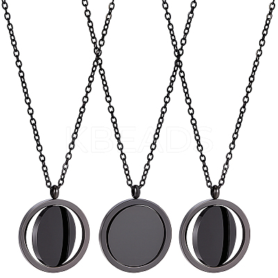 3Pcs Stainless Steel Rotatable Blank Flat Round Pendant Necklaces for Women Men NJEW-SC0001-81-1