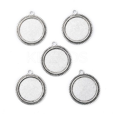 Tibetan Style Alloy Flat Round Pendant Cabochon Settings TIBEP-M022-34AS-1