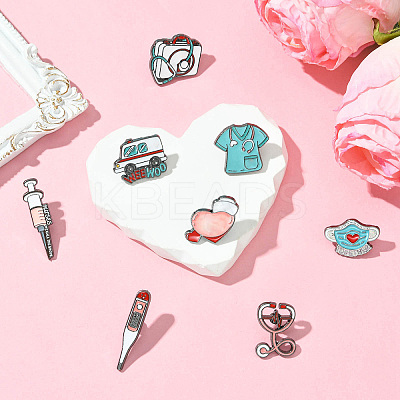 8Pcs 8 Styles Medical Theme Enamel Pins JEWB-CJ0001-61-1