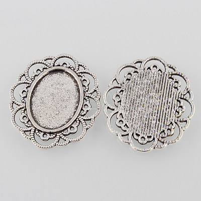 Tibetan Style Alloy Flower Tray Cabochon Settings X-TIBE-M021-07AS-1