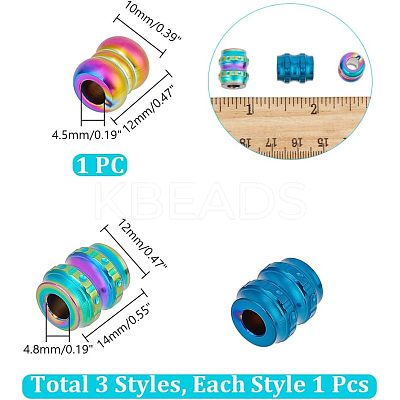 3Pcs 3 Style Outdoor EDC Tool Titanium Alloy Parachute Rope European Beads FIND-NB0004-97A-1