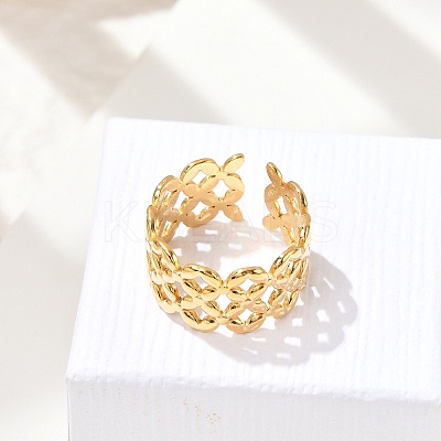 Flower 304 Stainless Stee Open Cuff Rings for Women RJEW-Q006-03E-G-1