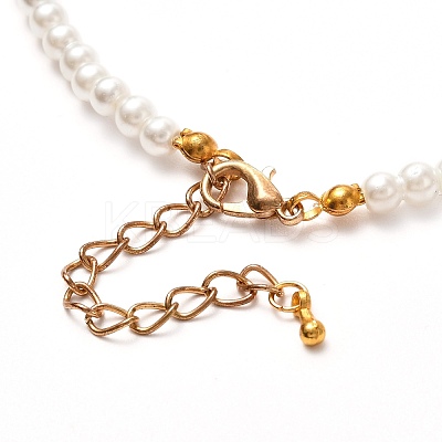 Vintage Painted Round Glass Pearl Beaded Necklace for Girl Women Mother NJEW-JN03665-1