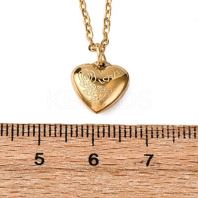 304 Stainless Steel Rose Love Heart Pendant Cable Chain Necklaces for Women NJEW-K255-36G-1