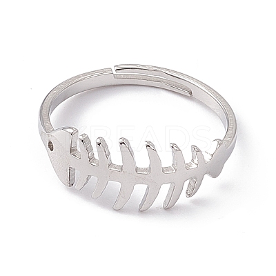 Non-Tarnish 201 Stainless Steel Fishbone Adjustable Ring for Women RJEW-K238-12P-1