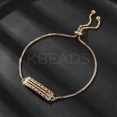 Rectangle Brass Micro Pave Cubic Zirconia Link Slider Bracelets KK-R217-52G-1