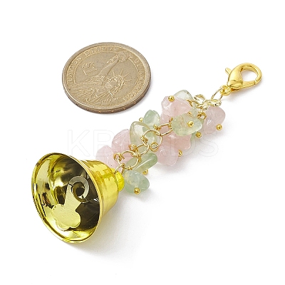 Natural Quartz Crystal & Prehnite Chips & Alloy Bowknot Kcychain HJEW-JM01313-01-1