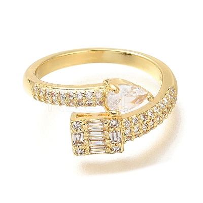 Rack Plating Brass Micro Pave Cubic Zirconia Open Cuff Rings for Women RJEW-M022-32G-1