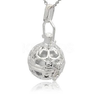 Silver Color Plated Brass Hollow Round Cage Pendants KK-J226-08S-1