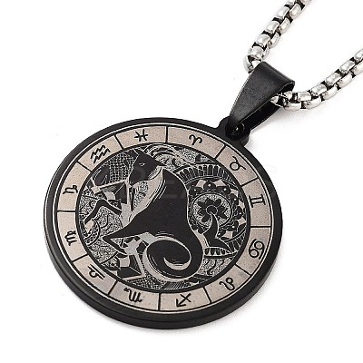 Retro Mandala 201 Stainless Steel Box Chain Constellation Pendant Necklaces for Women Men NJEW-M223-01D-1