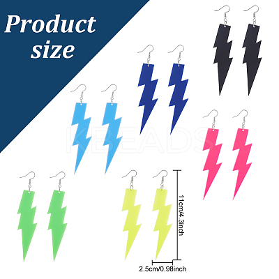 6 Pairs 6 Colors Acrylic Lightning Dangle Earrings EJEW-AN0001-58-1