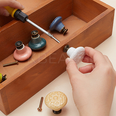 18Pcs 6 Color Round Embosssed Porcelain Drawer Handles DIY-CP0007-41-1