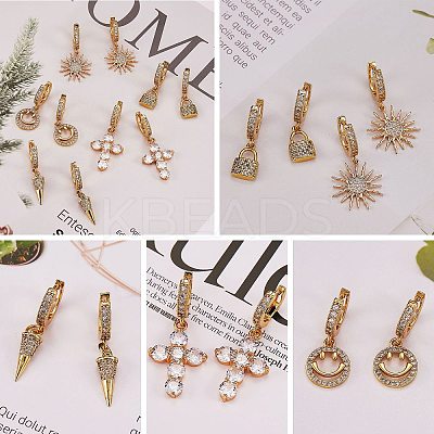 Clear Cubic Zirconia Padlock Drop Huggie Hoop Earrings EJEW-SW00005-06-1