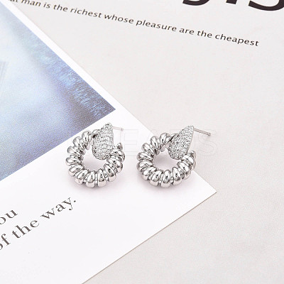 Brass Micro Pave Cubic Zirconia Stud Earrings KK-T074-45P-1