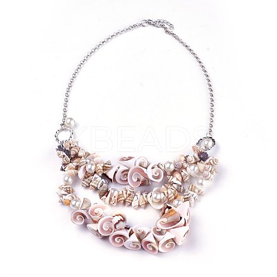 Shell Bib Statement Necklaces X-NJEW-WH0004-01P-1