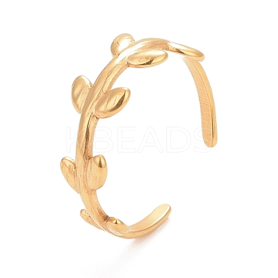 Ion Plating(IP) 304 Stainless Steel Leaf Wrap Open Cuff Ring for Women RJEW-C025-15G-1