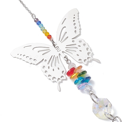 201 Stainless Steel Butterfly Shape & Rainbow Crystal Glass Hanging Suncatcher HJEW-JM04681-1