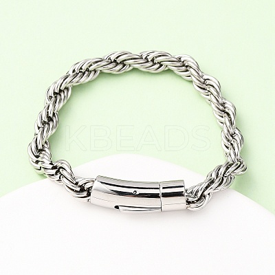 304 Stainless Steel Rope Chain Bracelets for Men Women BJEW-C124-03A-P-1