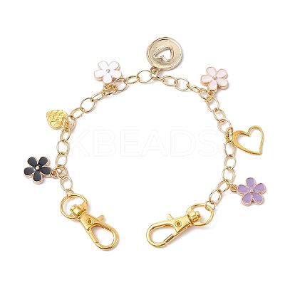 Flower Heart Alloy & 316L Surgical Stainless Steel Pendant Bag Chains AJEW-BA00129-1