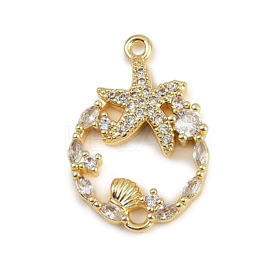 Summer Brass Micro Pave Clear Cubic Zirconia Sea Animal Connector Charms KK-C114-29B-G-1