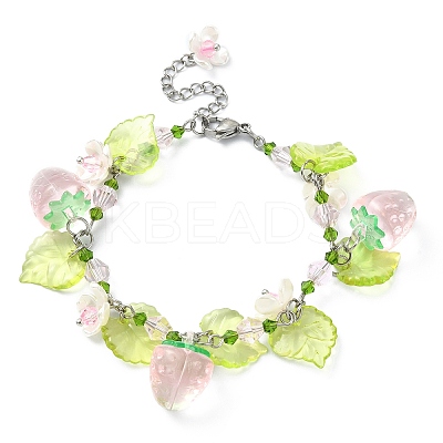 Glass & Resin & Acrylic Flower Charm Bracelet BJEW-JB09435-1