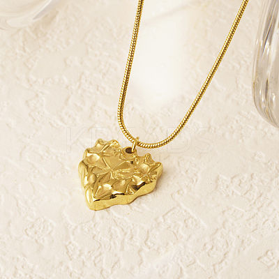 Stylish 304 Stainless Steel Textured Heart Pendant Necklace for Women's Daily Wear ZE9857-1-1