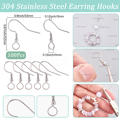 100Pcs 304 Stainless Steel Earring Hooks STAS-SC0010-42P-1