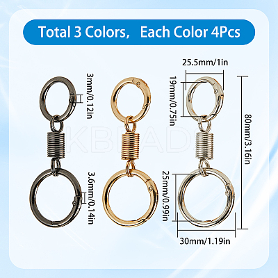 12Pcs 3 Colors Nordic Retro Zinc Alloy Double Spring Ring Clasps FIND-SC0012-87A-1