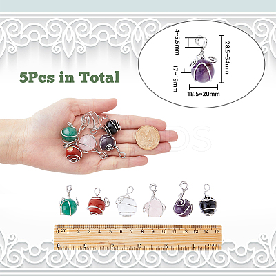 6Pcs 6 Style Natural Gemstone Pendants G-DC0001-17-1